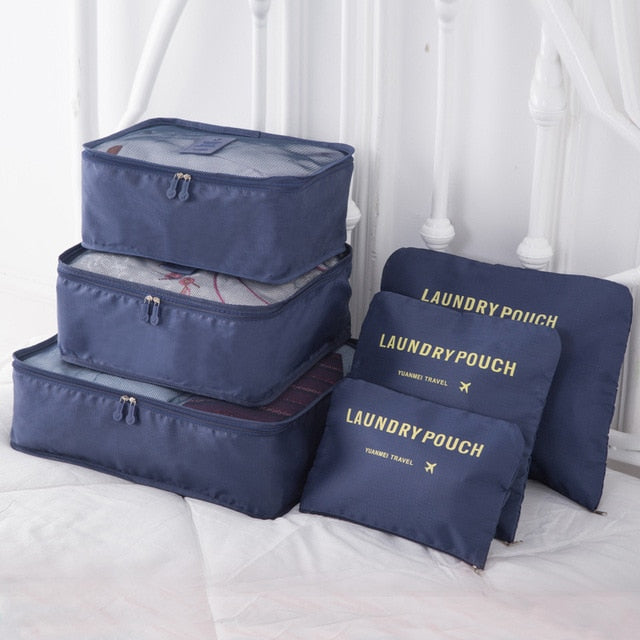 6Pcs/Set Luggage Packing Organizer Set Nylon Packing Cube Travel Bag System Durable Unisex Clothing Sorting Organize